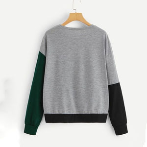 Womens Color Block Grey <b>Black</b> Green Crew Neck <b>Long</b> <b>Sleeve</b> Sweatshirt OEM ODM Wholesale Apparel - Product Image 4