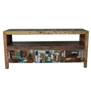 Sustainable Reclaimed Boat Wood TV <b>Cabinet</b> 3 Drawer Small Patchwork Style Solid Wood <b>Rustic</b> Recycled Timber For Stand TV - Product Image 1