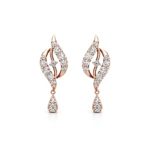 IGI Certified Lab Grown Diamond Leaf <b>Drop</b> Earrings 9KT Yellow / White & Rose Gold Dangle Earrings with Teardrop Accent for Women - Product Image 4