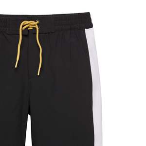 Shorts de bain professionnels unisexes noirs, vêtements de plage respirants, anti-UV, séchage rapide, design à rayures latérales blanches, logo personnalisé - Product Image 2