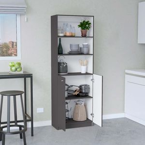 Libreria Moderna per Ufficio Domestico a 2 Ante, Grigio Opaco/Bianco, con Doppie Porte e Ripiani Multi-Livello - Product Image 4
