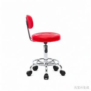 Round Shape Adjustable Salon <b>Stool</b> <b>with</b> <b>Back</b> Line Red Salon Furniture - Product Image 2