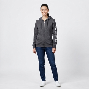 Sudadera con capucha y cremallera para mujer, color gris oscuro, de forro polar, manga larga, con estampado gráfico y bolsillo canguro, personalizada - Product Image 1