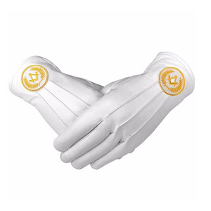 Guantes Masónicos Blancos 100% Algodón con Compás Cuadrado, Guantes Amarillos con Círculo Dorado, Decoración con Cuentas, Incluye Imperdible de Seguridad - Product Image 6