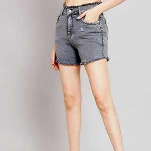 Shorts en jean pour femme, taille haute, délavé à l'acide, style streetwear décontracté, en coton, avec ceinture ajustable - Product Image 5