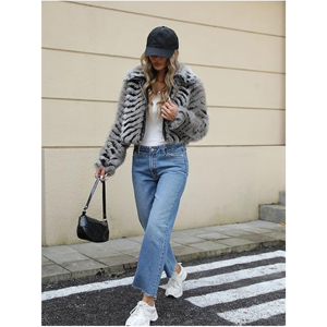 Manteau court en fausse fourrure motif zèbre OEM, style urbain, avec col à revers en peluche exquise et duveteuse, veste d'extérieur épaisse pour l'hiver, style motard - Product Image 6