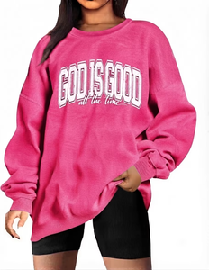 Sudadera Oversize de Cuello Redondo para Mujer con Letras Personalizadas, Rosa, Poliéster/Algodón, Tejido de Punto, Manga Larga, Estilo Urbano Otoñal, Logotipo Frontal - Product Image 6