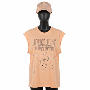 Camiseta sin mangas para mujer, de algodón y poliéster, jersey suave, con logotipo de cristal termoadhesivo, camiseta sin mangas de algodón para mujer - Product Image 6