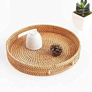 Bandeja Redonda de Mimbre Tejida a Mano de Lujo con Asas, Bandeja Decorativa de Mimbre Natural para el Desayuno, para Mesa de Centro, Cocina, Comedor - Product Image 4