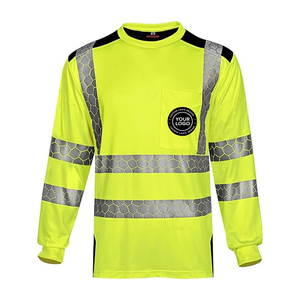 Chemise de travail à manches longues haute visibilité avec logo personnalisé, uniforme de sécurité réfléchissant, jaune fluorescent, polyester, certifiée EN/CE - Product Image 1