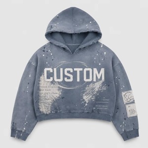 Sweat à capuche unisexe personnalisé en coton molletonné français, avec lettres appliquées, effet vieilli et logo imprimé sur le devant - Product Image 4