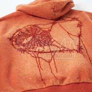 Sudadera con capucha informal para hombre con cremallera, bordado desgastado, forro polar, 100% algodón, manga larga, para uso diario y estilo urbano - Product Image 6