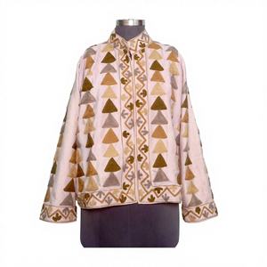 Veste en velours dessinée à la main, 100% coton, tissu tricoté, motif floral brodé, écologique, respirant, pour filles - Product Image 1