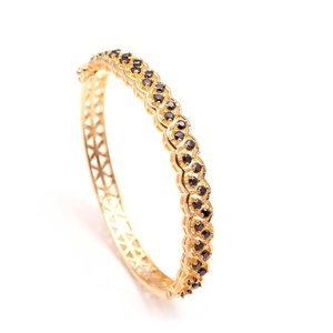 22K Gold Plated Onyx <b>Bracelet</b> Geometric Pattern Bezel Setting Women's Classic Chain Link <b>Bangle</b> Everyday Wear - Product Image 1