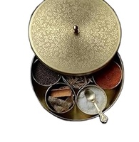 Plateau à épices de table de haute qualité, 7 pouces, en laiton de qualité alimentaire, fait main, moderne, doré, empilable, détachable, à sept compartiments, pour la maison