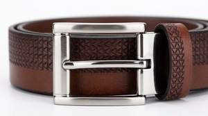 Ceinture en cuir véritable pour homme, marron, boucle en acier, décontractée ou habillée, motif uni, longueur ajustable, style premium - Product Image 5