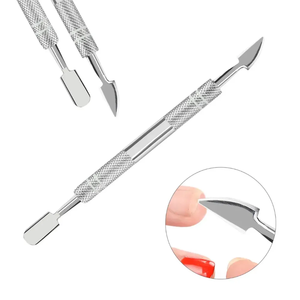 Pousse-cuticules professionnel en acier inoxydable léger, réutilisable, double usage, pour ongles en acrylique - Product Image 1