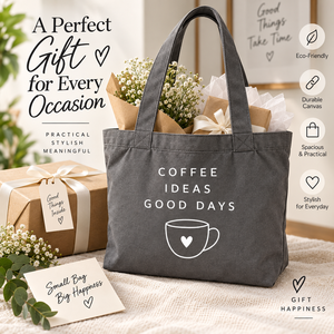กระเป๋าผ้าแคนวาส Coffee Ideas Good Days ดีไซน์พิมพ์ลายมินิมอลสำหรับการช้อปปิ้งทุกฤดูกาล - Product Image 5