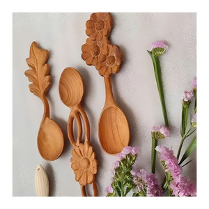 Cuillère à thé en bois faite à la main avec manche sculpté en forme de fleur, cuillère à miel en bois naturel, cuillère à café et à sucre, logo personnalisé, Vietnam 99 GD - Product Image 1