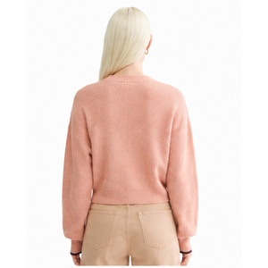 Women's Pink V-Neck <b>Cardigan</b> Full Sleeve Crop Length Solid Color Button Closure Minimalist Style Autumn Wear <b>Cardigans</b> <b>Sweaters</b> - Product Image 2