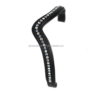 Lujo azul cielo y cristales transparentes en forma de V Banda de cejas de caballo acolchada negra en tamaños de mazorca completos Se acepta pedido al por mayor - Product Image 5