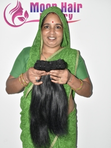 Extensions de cheveux humains lisses, vierges Remy, couleur noir naturel, double trame, texture douce et soyeuse, épaisses et volumineuses - Product Image 5