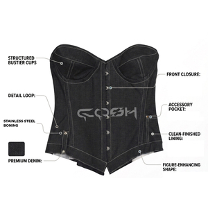 คอร์เซ็ทเดนิมสีดำคุณภาพพรีเมียม พร้อมตะเข็บสีขาวตัดกัน มีกระเป๋าข้างสำหรับใส่ของ  ผู้ผลิตคอร์เซ็ทรัดเอว - Product Image 4