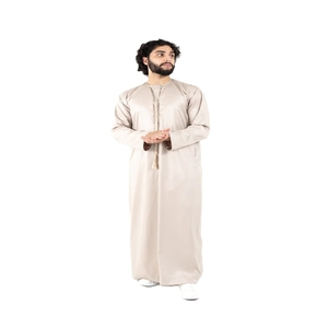 <b>Men's</b> Long Sleeve <b>Thobe</b> Cotton Loose Fit Floor Length Round Neck Solid Color Casual Daily Wear Middle East Style Breathable Robe - Product Image 3