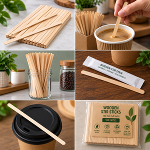 Bâtonnets à mélanger en bambou EcoRev, 1000 pièces, plats, biodégradables, pour café et thé, bois naturel, écologiques, pour usage en café - Product Image 4