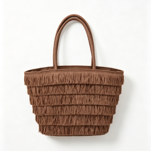 Bolso tote personalizado con flecos marrones, bolso de mano con borlas superpuestas, bolso tote con asa de cuerda tejida, bolso de hombro estilo paja - Product Image 2