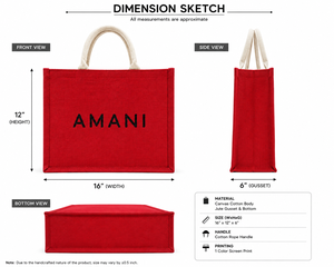 กระเป๋าช้อปปิ้งผ้ากระสอบพิมพ์ลายตัวอักษรสีแดงขนาดกลาง AMANI พร้อมหูหิ้วด้านบน ดีไซน์ทันสมัย เหมาะสำหรับเป็นของขวัญและใช้ในชีวิตประจำวัน - Product Image 2