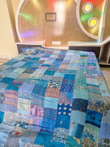 <b>Indian</b> 100% Cotton <b>Throw</b> Blanket Handmade Kantha Bedspread Colorful Patchwork Quilt Bohemian Style Reversible Eco-Friendly - Product Image 4