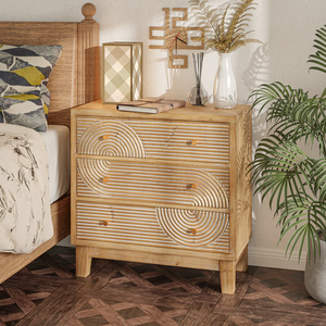 Modern Wooden Nightstand with Three <b>Drawer</b> Scandinavian Design Adjustable Shelves Natural Finish Freestanding Bedroom Furniture - Product Image 5