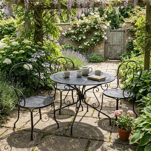Heavy Duty Wrought Iron Traditional Design <b>4</b>-Piece Patio <b>Dining</b> Set Weather Resistant Outdoor Garden Furniture Table and <b>Chairs</b> - Product Image 4