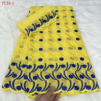 YC54 Tissu en dentelle suisse Lafaya, dernière collection de tissus brodés nigériens, 100% coton africain, style Dubaï pour robe de soirée, 7 yards