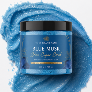 Blue Musk Shea Sugar <b>Body</b> <b>Scrub</b> Deep Exfoliating Moisturizing Skin Brightening Organic <b>Body</b> Polish with Natural Sugar Wholesale - Product Image 2