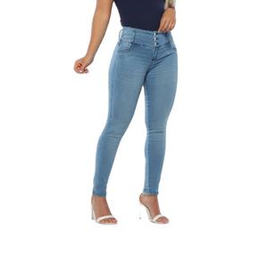 Vaqueros ajustados elásticos de cintura alta transpirables de mezclilla sólida para mujer, los más vendidos, con diseño de logotipo personalizado y bordado vintage. - Product Image 5