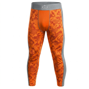 Men's Orange Camo Short Sleeve Rash Guard Sublimation Print Quick Dry Sport Top Front Logo Compression Shirt - Product Image 2