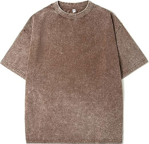 T-shirt à manches courtes en coton lavé uni surdimensionné pour homme, col rond, style décontracté, tissu jersey - Product Image 4