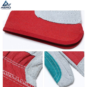 Guantes de Trabajo de Primera Calidad, Resistentes a la Abrasión, Fabricados con Cuero Dividido y Tela Roja de Alta Visibilidad - Product Image 5