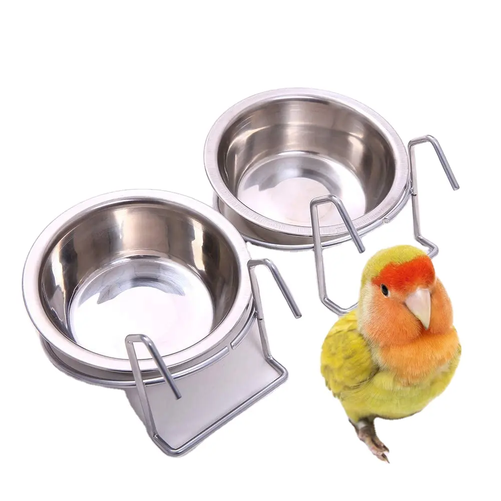 Premium Quality Hanging Pet Products Stainless Steel Bird Coop Cups Hook Small Animal Cage Bowl Seed Feeder