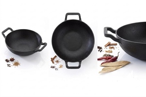 Olla Kadai de Hierro Fundido Resistente de 22cm, 26cm, 30cm, Wok Indio Tradicional con Doble Asa para Freír y Cocinar - Product Image 2