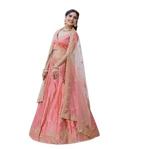 Conjunto de Lehenga Choli de satén con bordado de lentejuelas y dupatta para mujer, estilo semi-cosido. |   Elegante Lehenga Choli de Boda para Mujer - Product Image 1