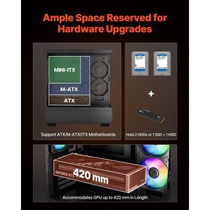 High-Airflow PC Gaming <b>Case</b> Mid-Tower <b>Computer</b> <b>Case</b> with 6 X 120 mm PWM ARGB Fans & Dust Filter Tempered Glass Panel Easy Setup - Product Image 3