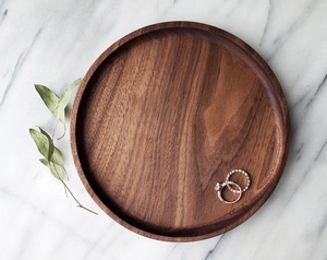 Round Wood <b>Tray</b> Black Walnut Shallow <b>Circle</b> Catchall Valet <b>Tray</b> wooden rustic <b>tray</b> wooden utility <b>tray</b> - Product Image 4