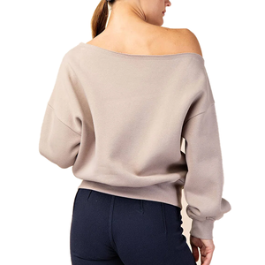 Sweat-shirt en coton oversize à col large et épaules dénudées pour femme, imprimé avec logo personnalisé, streetwear, pull à manches longues, OEM - Product Image 2