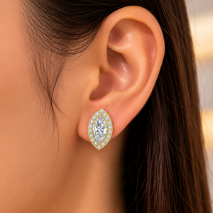 เครื่องประดับฮิปฮอปสุดหรูสำหรับทุกเพศ ทองคำแท้ 14K ทรงมาร์คีส์ ประดับเพชรโมอิสซาไนต์ VVS แบบสั่งทำพิเศษ ต่างหูแบบเกลียวพร้อมขอบเพชร ไอเดียของขวัญ - Product Image 2
