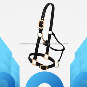 Customizable Brand Black PP Nylon Horse <b>Halter</b> with Gold Buckles and Rings Original Australian Saddle Style Model ESE-HAL-001 - Product Image 1