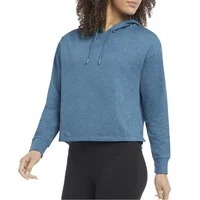 Sweat-shirt à capuche court pour femme, couleur marron, manches longues, tricoté en mélange de coton, couleur unie, vêtement d'automne - Product Image 5