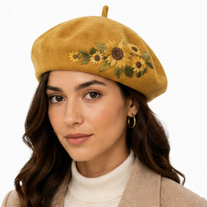 Premium Merino Wool Felt <b>Beret</b> Hat with Lightweight Design Unisex Adjustable Refined Embroidery for Winter Outdoor Use - Product Image 2